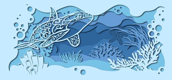 fauna with marine animals. template for making a lamp or postcard. vector image for laser cutting and plotter printing..