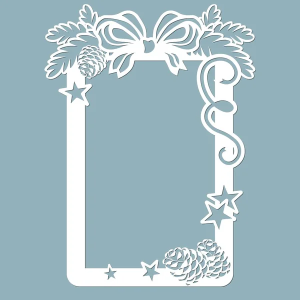 Photo Frame Bow Fir Branches Cones Stars Streamers Laser Cutting Stock Illustration