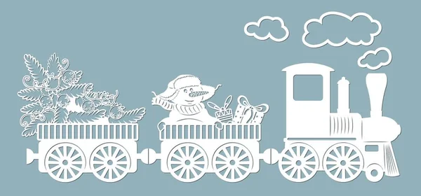 Новогодний Поезд Доставляет Подарки Елку Снеговиком Лазерная Резка Векторная Иллюстрация Лицензионные Стоковые Иллюстрации