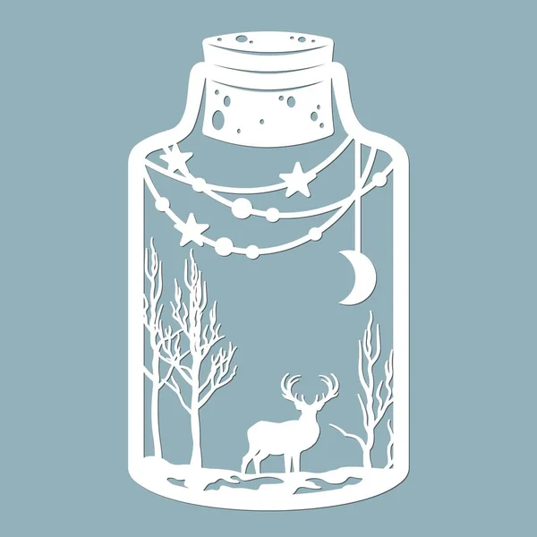 Moon Stars Deer Trees Glass Jar Laser Cut Vector Illustration Stock Illustration