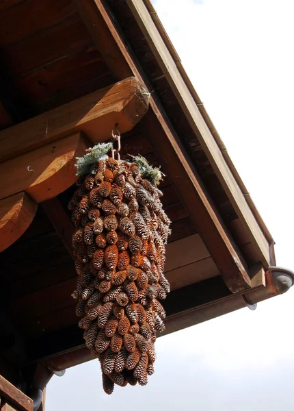 Decorações de porta de cones de pinho — Fotografia de Stock