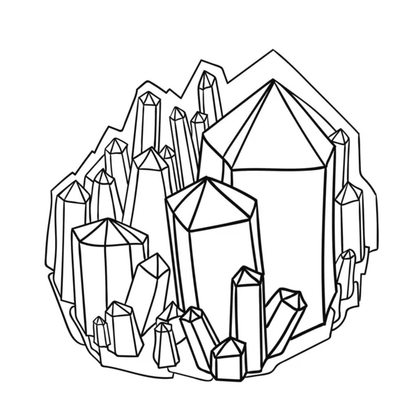Piedra Mineral Cristales Ilustración Contorno Vectorial — Vector de stock