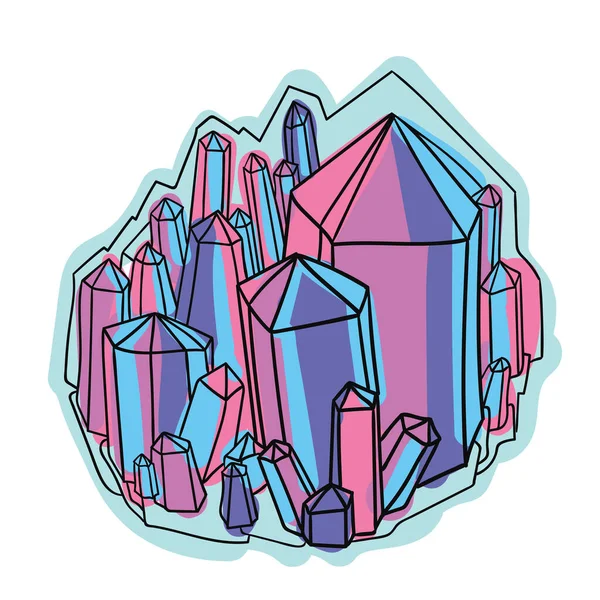 Minerální Kámen Krystaly Ilustrace Vektorového Obrysu — Stockový vektor