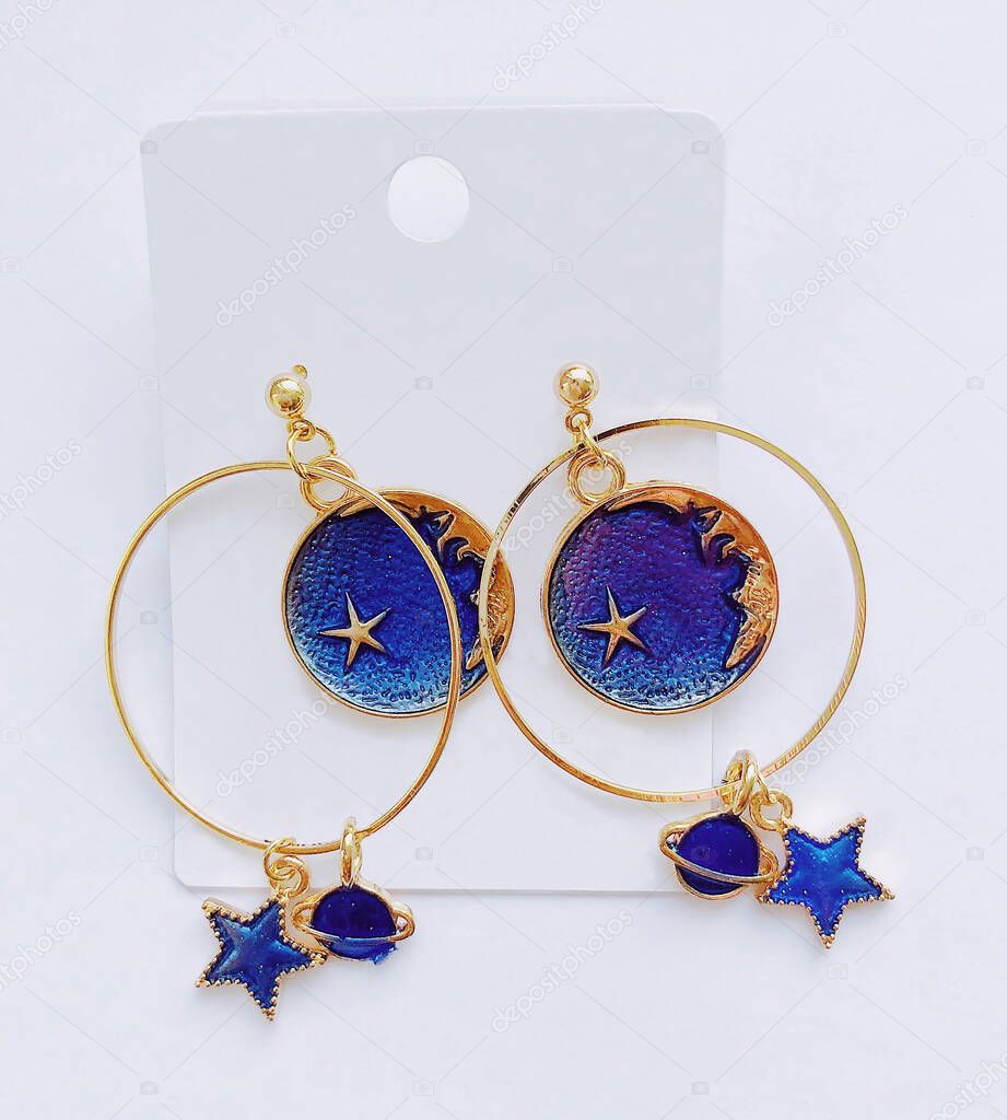 beautiful earrings planets and stars. Space style