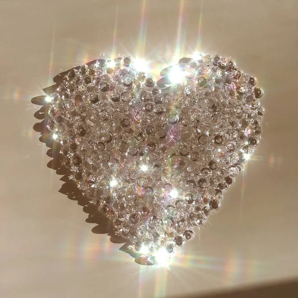 Beautiful White Glowing Heart Made Diamond Crystals — Stock Photo, Image