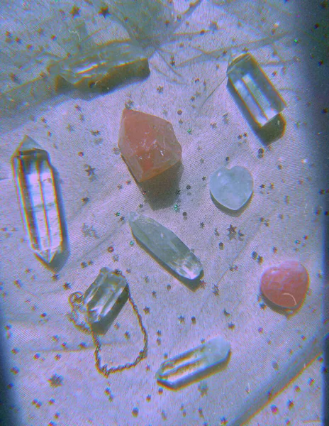 Sfondo Guarigione Minerali Pietre Cristalli Pratica Incantesimi Magici Purificanti Crystal — Foto Stock