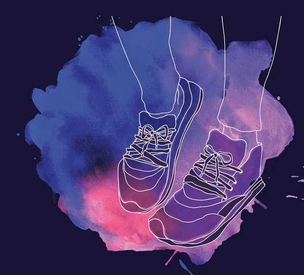 Фітнес кросівки на акварельній плямі — стокове фото