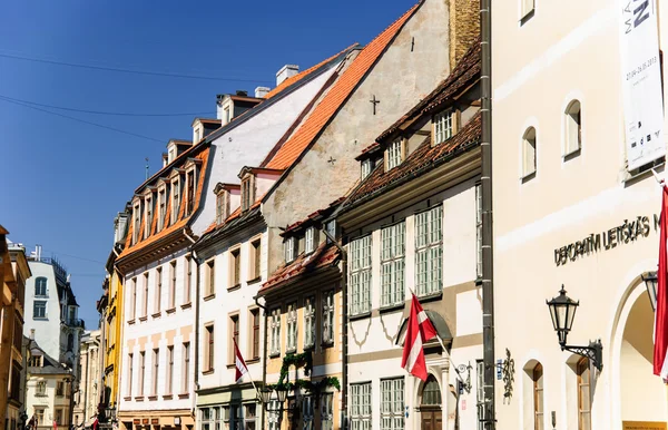 Old Town Street National Holiday Sunny Day Riga Latvia — Stock Photo, Image