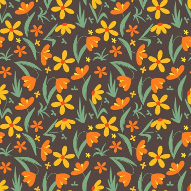 Rengarenk çiçekler ve yapraklarla kusursuz çiçek deseni..