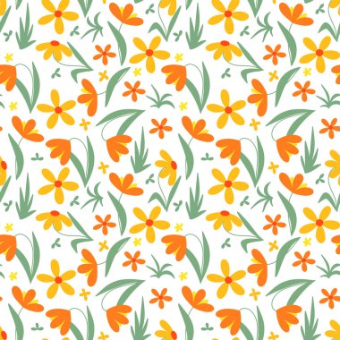 Rengarenk çiçekler ve yapraklarla kusursuz çiçek deseni..