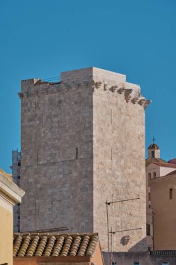 San Pancrazio Kulesi olan eski Cagliari Kalesi - Sardunya - İtalya