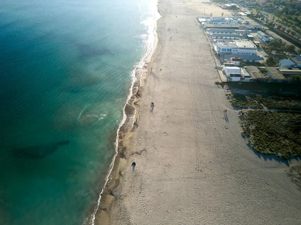 Plano Aéreo Una Playa Poetto Cagliari Durante Puesta Del Sol — Foto de Stock