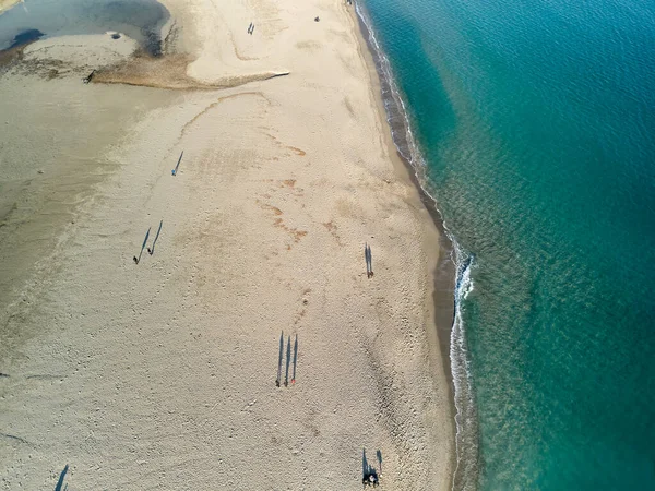 Plano Aéreo Una Playa Poetto Cagliari Durante Puesta Del Sol — Foto de Stock