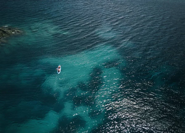 Aerial View Kayaking Ocean Activity Sport Shoreline South Sardinia Summer — Stock Photo, Image