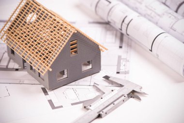 Mimari plandaki yeni model ev. Yakın plan.