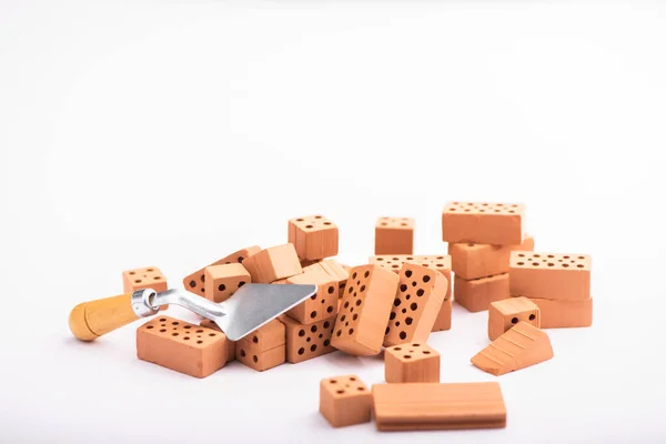 Brown Bricks White Background Construction Materials Close Stock Image