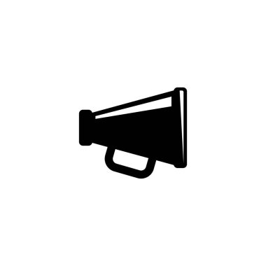 Megafon, anons hoparlörü. Düz Vektör Simgesi illüstrasyonu. Beyaz arka planda basit bir siyah sembol. Megafon, Duyuru Hoparlörü Web ve mobil UI ögesi için tasarım şablonu imzala