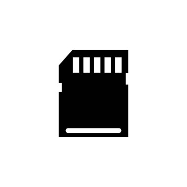 Flash Hafıza Kartı, Mikro SD Depolama. Düz Vektör Simgesi illüstrasyonu. Beyaz arka planda basit bir siyah sembol. Web ve mobil UI ögesi için Flash Bellek Kartı, Mikro SD Depolama imzası tasarım şablonu