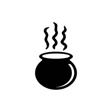 Kaynamış Kazan, Cadılar Bayramı Cadısı Caldron. Düz Vektör Simgesi illüstrasyonu. Beyaz arka planda basit bir siyah sembol. Kaynamış Kazan, Cadılar Bayramı Caldron ağ ve mobil UI ögesi için işaret şablonu