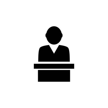 Tribune Sözcüsü, Siyasi Sözcü. Düz Vektör Simgesi illüstrasyonu. Beyaz arka planda basit bir siyah sembol. Meclis Başkanı Tribune Politik Sözcüsü web ve mobil UI ögesi için tasarım şablonu imzaladı