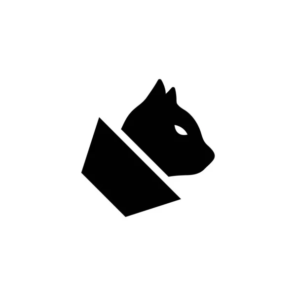 带兽用锥形领子的猫 平面矢量图标示例 白色背景上简单的黑色符号 带有兽用锥形领结的猫 网状和移动式Ui元件的标志设计模板 — 图库矢量图片