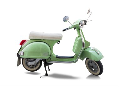 Yeşil Vespa Gts 300 üzerinde beyaz izole