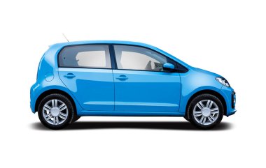 Küçük hatchback şehir araba yan görünümü beyaz arka planda izole