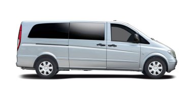 Mini otobüs, kenar görünümü beyaz arkaplan üzerinde izole