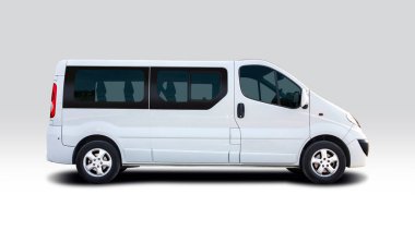 White mini bus side view isolated on white background clipart