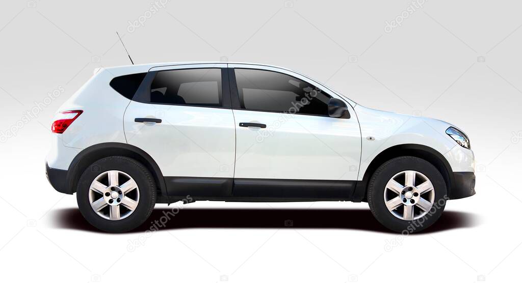 White SUV car side view isolated on white background