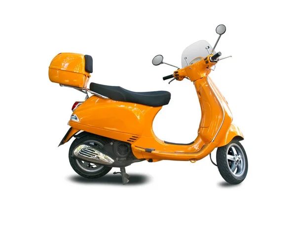 Oranje Scooter Zijaanzicht Geïsoleerd Witte Achtergrond — Stockfoto