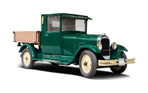 Camion Antiquaire Vert Isolé Sur Fond Blanc — Photo