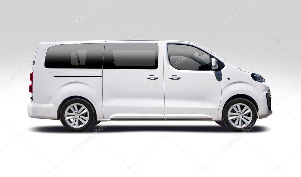 White minibus side view isolated