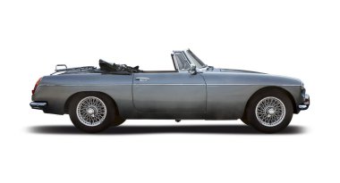 Klasik Cabrio arabası, beyaz arkaplanda izole edilmiş yan görünüm