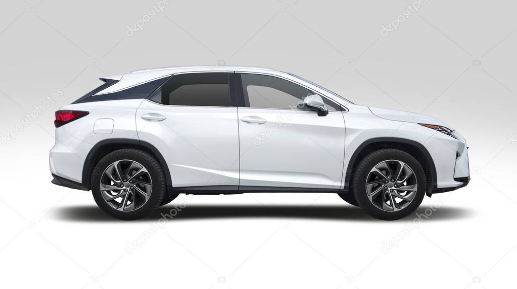 Premium SUV car, side view isolated on white background