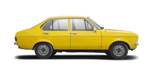 Yellow Classic German Family Car Side View Isolated White Background — Stock Photo, Image