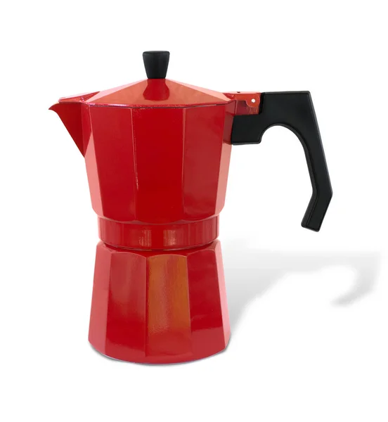 Rote Mokka Kaffeekanne Aus Metall Isoliert Auf Weißem Hintergrund — Stockfoto