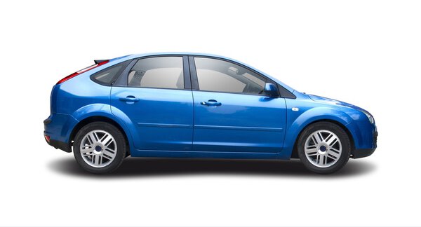 Blue Ford Focus isolated on white