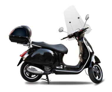 Siyah Vespa şeffaf arkaplanda izole edildi