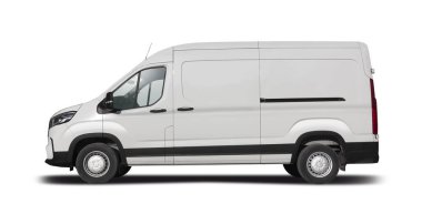 Maksimum 9 beyaz minibüs yan görüntüsü beyaz arkaplanda izole edildi