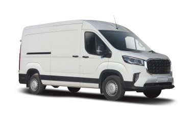 Maksimum 9 beyaz minibüs beyaz arkaplanda izole edildi