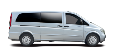 Mercedes-Benz Vito otobüs minibüsü, yan görünümü şeffaf arka planda. PNG