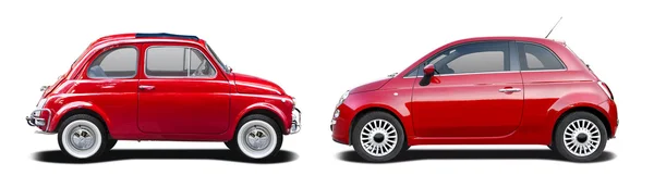 Давня та Нова Червона Fiat 500 — стокове фото