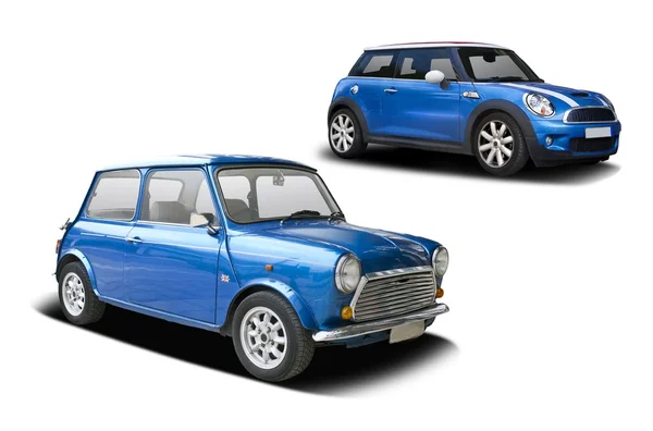 Old and new blue mini cooper — Stock Photo, Image
