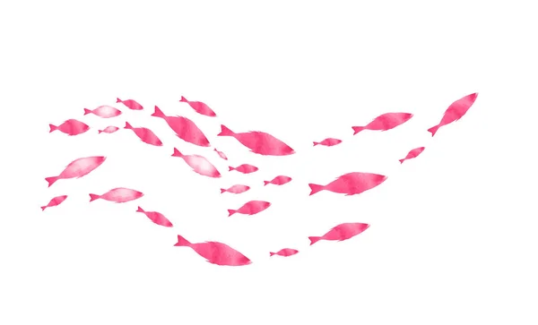 Silhuetas Grupos Peixes Branco Aquarela — Fotografia de Stock