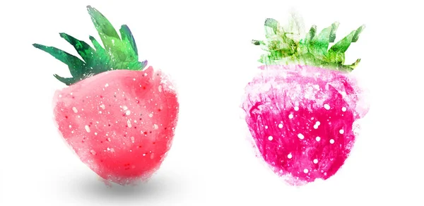 Deux Fraises Aquarelle Sur Fond Blanc — Photo