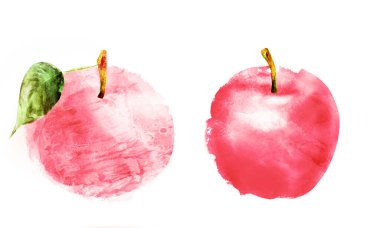 Beyaz arkaplanda suluboya elmalar