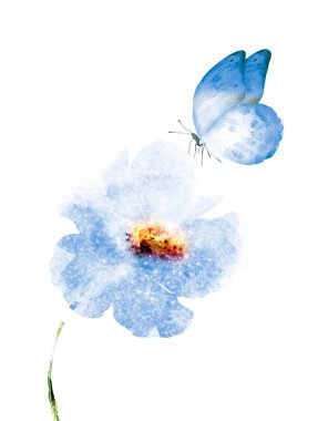 Watercolor flower with butterfly, isolated on white background clipart