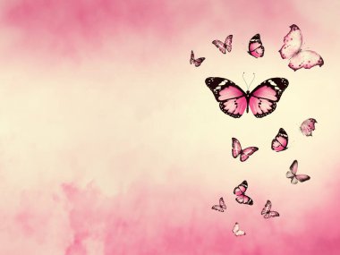 Arkaplan olarak bulutlar ve kelebekler ile gökyüzünü renklendir