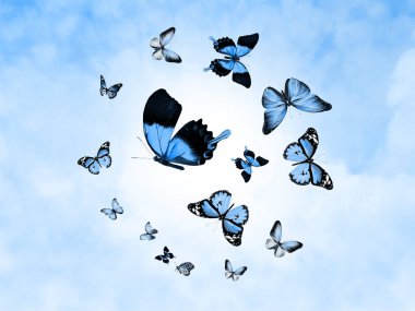 Arkaplan olarak bulutlar ve kelebekler ile gökyüzünü renklendir